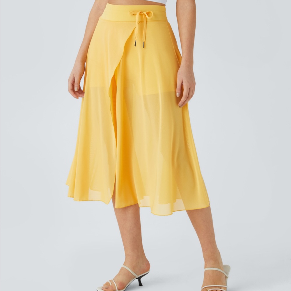 Halara Yellow Mesh Midi Skort